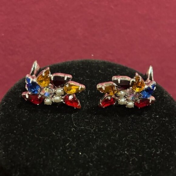 B.DAVID Multi-Color AB Rhinestone Pearl EARRINGS - Picture 7 of 8